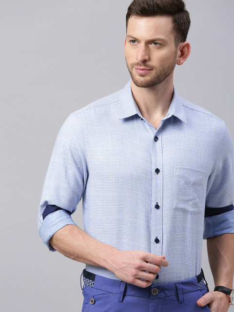

TrueModa Men Blue & White Slim Fit Checked Smart Casual Shirt