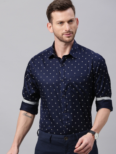 

TrueModa Men Navy Blue & White Smart Slim Fit Printed Casual Shirt
