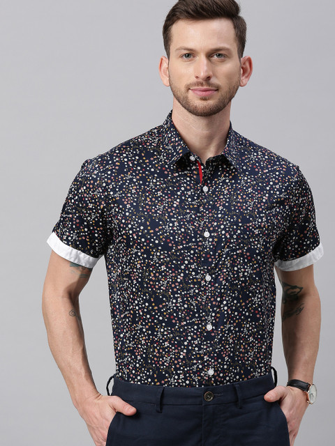 

TrueModa Men Navy Blue Smart Slim Fit Printed Casual Shirt