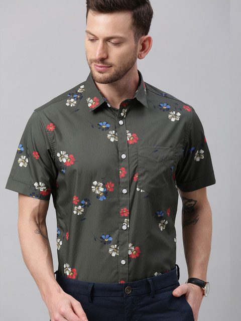 

TrueModa Men Green Smart Slim Fit Floral Printed Casual Shirt