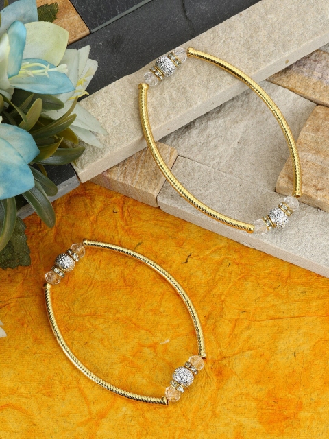 

ANIKAS CREATION Set Of 2 Gold-Plated White Stone-Studded Beaded Anklets