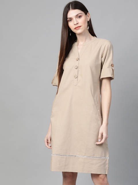 

Orchid Blues Women Khaki Solid Sheath Dress