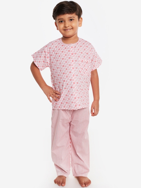 

Fuzzy Bear Boys White & Red Printed Night suit