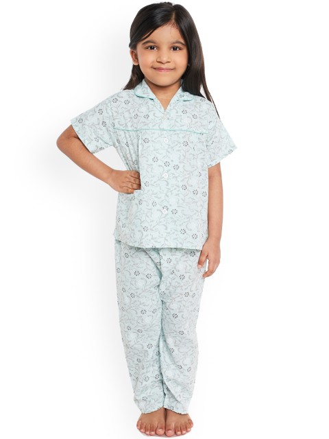 

Fuzzy Bear Girls Green & Grey Printed Night Suit