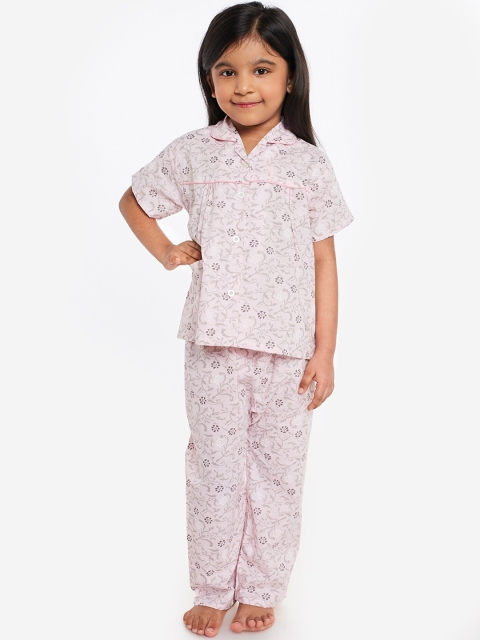 

Fuzzy Bear Girls Pink Printed Night Suit