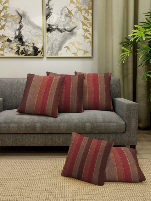 

KLOTTHE Brown & Burgundy Set of 5 Striped Square Cushion Covers