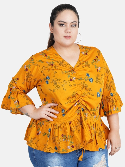 

Indietoga Women Mustard Yellow Floral Printed Top