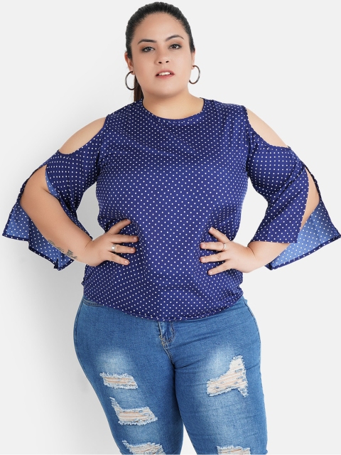 

Indietoga Women Blue Printed Plus Size Top