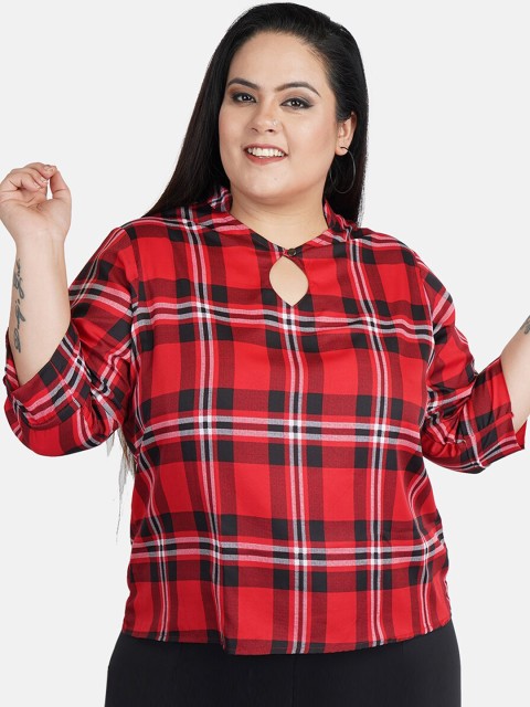 

Indietoga Women Red & Black Checked Shirt Style Plus Size Top