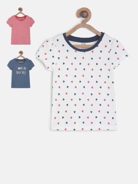 

MINI KLUB Girls Multicoloured Pack of 3 Printed Pure Cotton Top, Multi