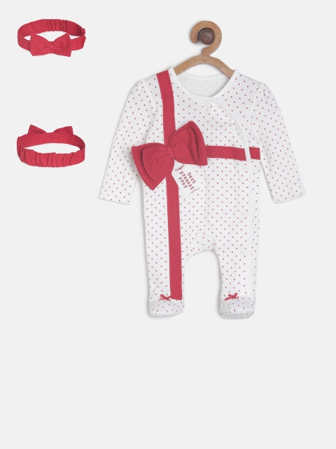 

MINI KLUB Infant Girls White & Pink Printed Sleepsuit