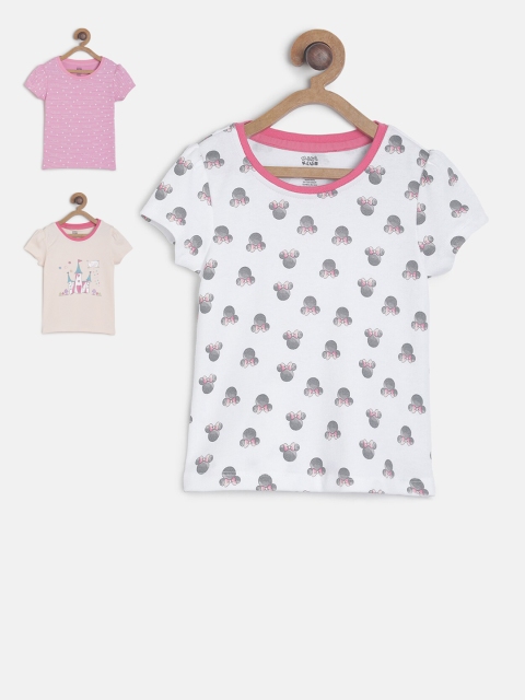 

MINI KLUB Girls Multicoloured Pack of 3 Minnie Mouse Print Pure Cotton Top, Multi