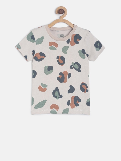 

MINI KLUB Boys Beige Printed Round Neck Pure Cotton T-shirt