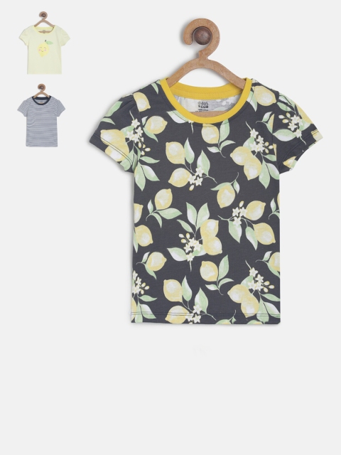 

MINI KLUB Girls Pack of 3 Printed Pure Cotton Top, Black
