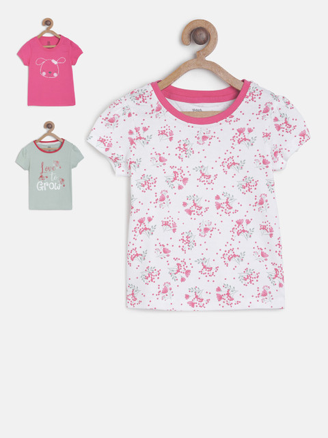 

MINI KLUB Girls Pack Of 3 Printed Pure Cotton Top, White