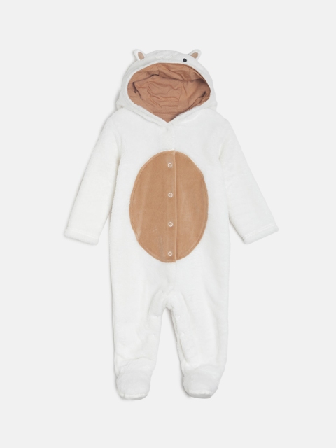 

MINI KLUB Infant Unisex Kids White & Brown Colourblocked Sleepsuit