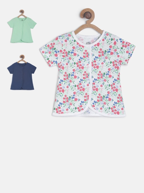 

MINI KLUB Girls Pack Of 3 Printed Round Neck Jhablas, White