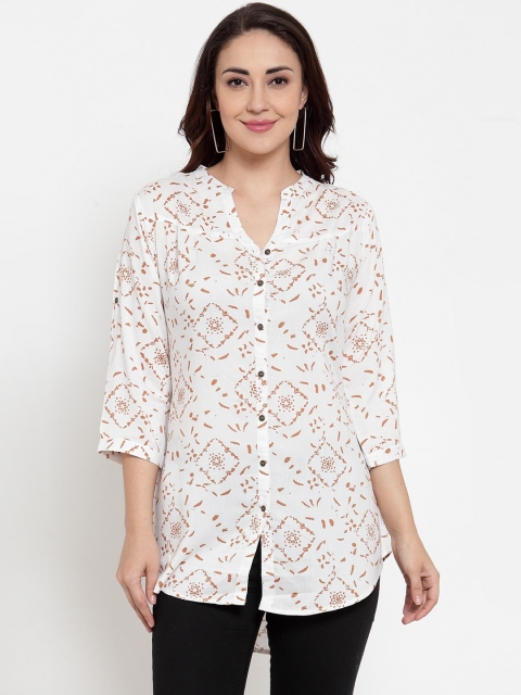 

Baani Creations Women White Regular Fit Printed Casual Longline Shirt