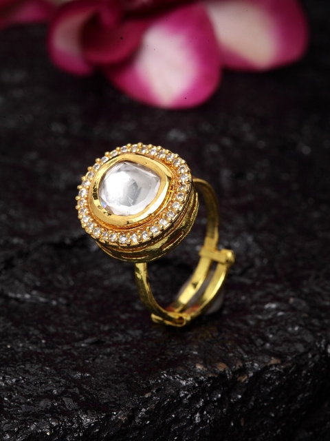 

DUGRISTYLE Gold-Plated White Kundan-Studded Handcrafted Adjustable Finger Ring