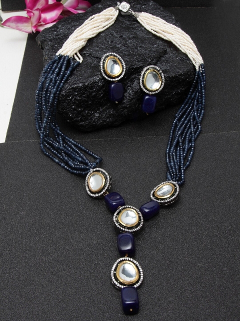 

DUGRISTYLE Gold-Plated & Navy Blue Sterling Silver Handcrafted Jewellery Set