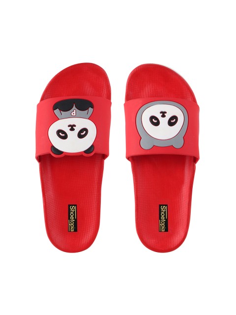 

Shoetopia Girls Red Self Design Sliders