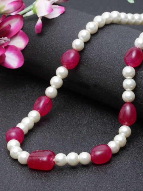 

DUGRISTYLE Women White & Red Pearl Ruby String