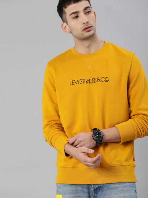 

Levis Men Mustard Yellow Solid Sweatshirt With Printed Detailing