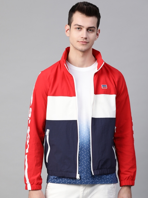 

Levis Men Red & White Hooded Colourblocked Tailored Jacket