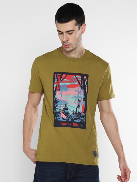 

Levis X Royal Enfield Men Olive Green Graphic Printed Round Neck T-shirt