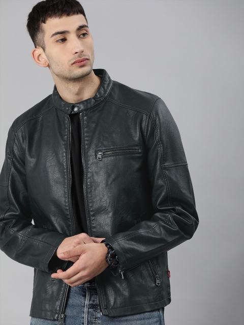

Levis Men Black Solid Leather Jacket