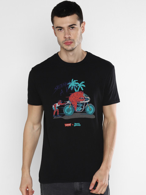 

Levis x Royal Enfield Men Black Printed Round Neck Pure Cotton T-shirt