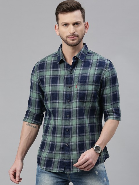 

Levis Men Green & Blue Slim Fit Checked Casual Shirt