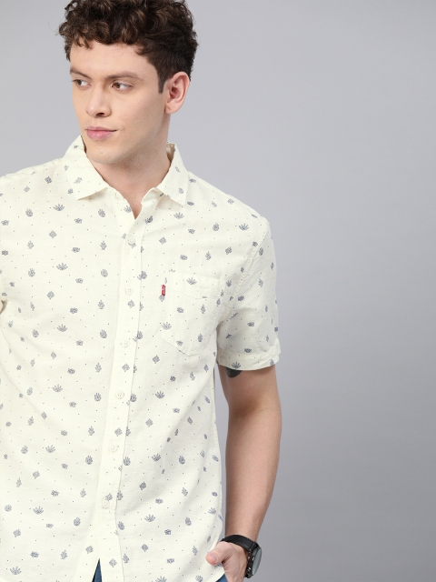 

Levis Men Off-White Regular Fit Printed Casual Linen Shirt