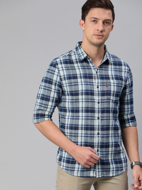 

Levis Men Blue & White Slim Fit Checked Casual Shirt