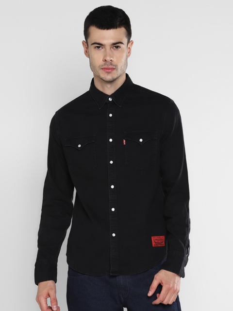 

Levis x Royal Enfield Men Black Slim Fit Solid Casual Shirt with 2 Flap Pockets