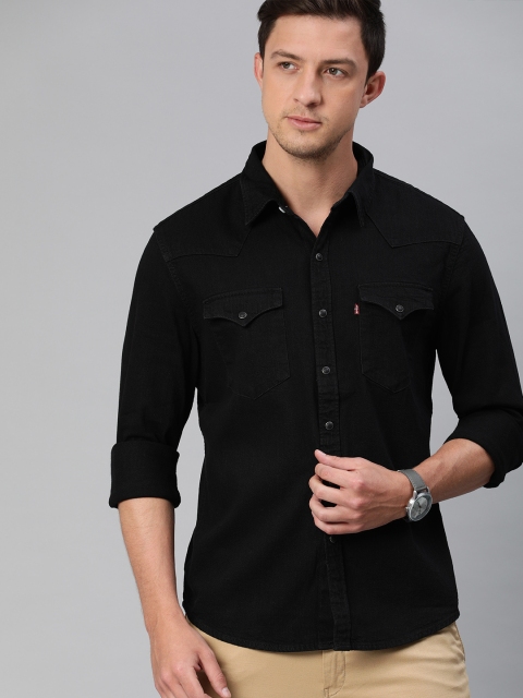 

Levis Men Black Slim Fit Solid Casual Shirt