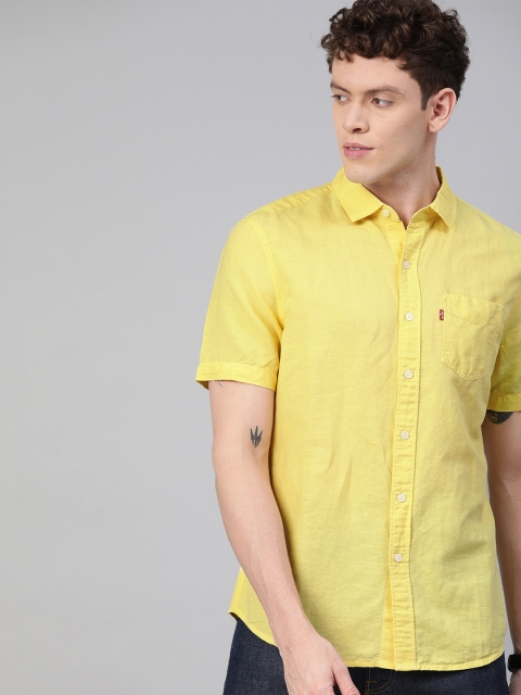 

Levis Men Yellow Regular Fit Solid Casual Linen Shirt
