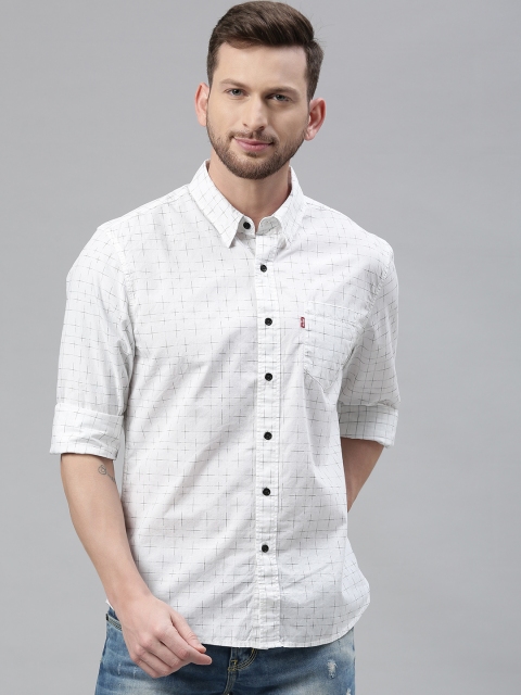 

Levis Men White & Black Slim Fit Checked Casual Shirt