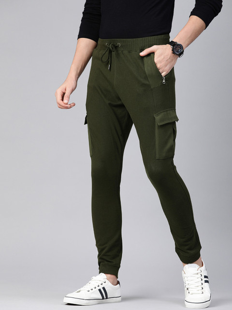 

WROGN Men Olive Green Solid Slim Fit Joggers