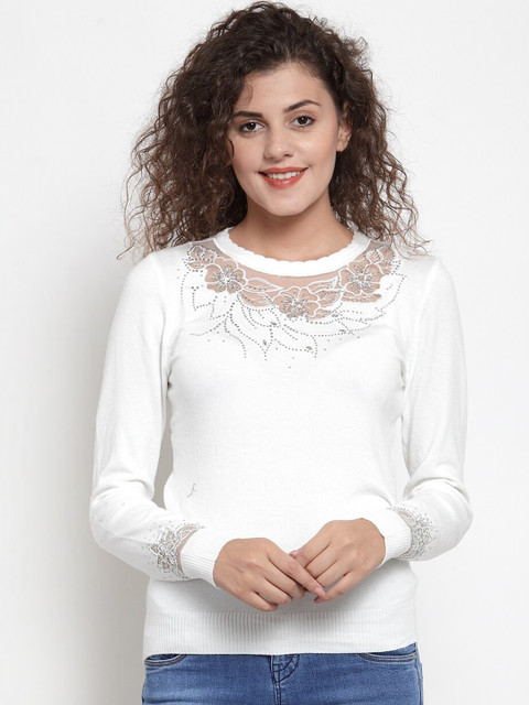 

Global Republic Women Off-White Solid Pullover Sweater
