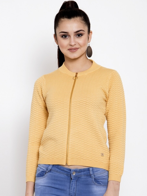 

Global Republic Women Yellow Solid Front-Open Woollen Sweater