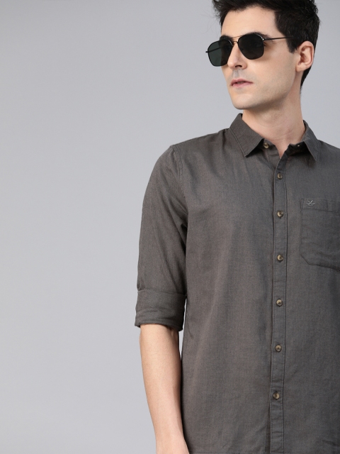 

WROGN Men Grey Slim Fit Solid Casual Shirt