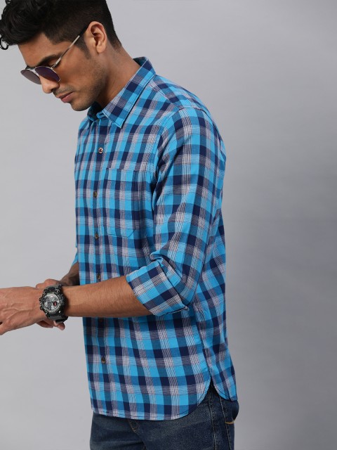 

WROGN Men Blue & White Slim Fit Checked Casual Shirt