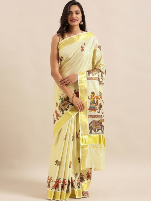 

The Chennai Silks Off-White Pure Cotton Printed Kasavu Saree