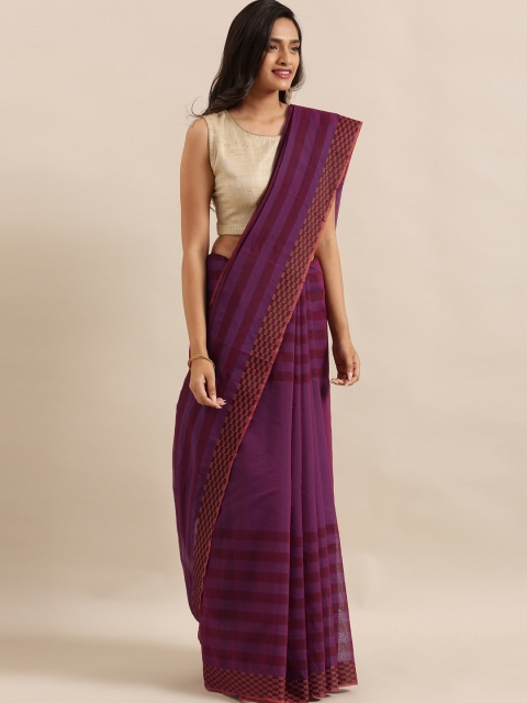 

The Chennai Silks Violet & Maroon Pure Cotton Striped Chettinad Saree