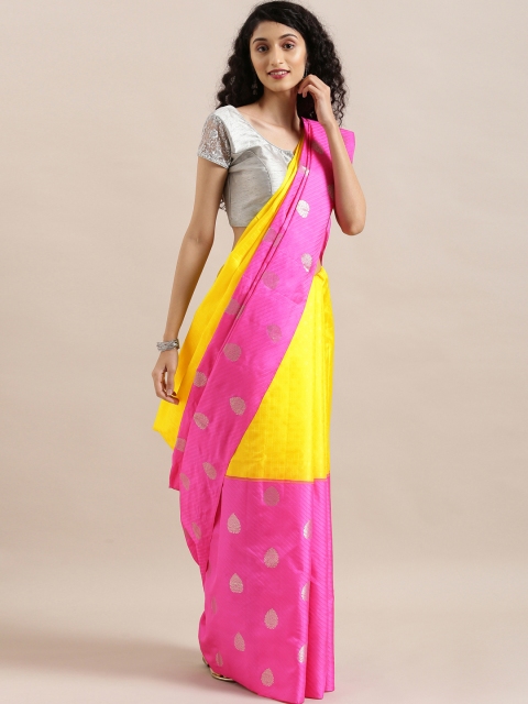 

The Chennai Silks Classicate Yellow & Pink Pure Silk Woven Design Kanjeevaram Saree