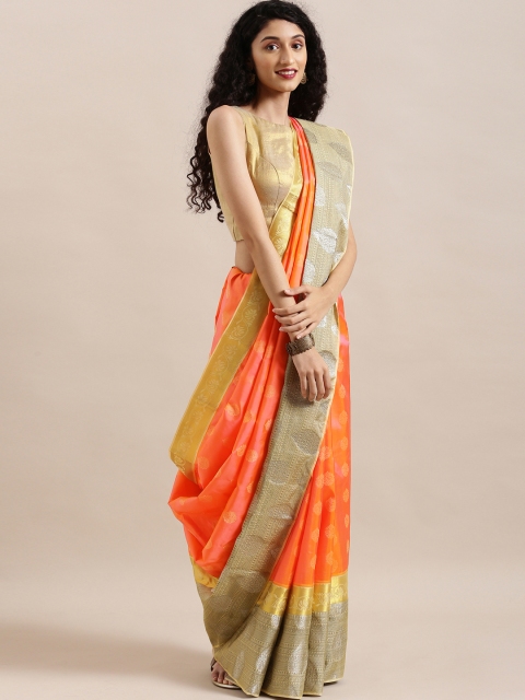 

The Chennai Silks Classicate Coral Orange Pure Silk Woven Design Kanjeevaram Saree