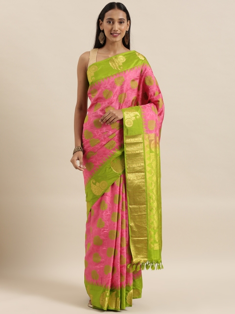 

The Chennai Silks Pink & Green Pure Silk Woven Design Kanjeevaram Saree
