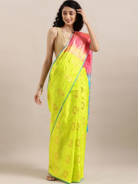 

The Chennai Silks Classicate Lime Green & Pink Pure Silk Woven Design Kanjeevaram Saree