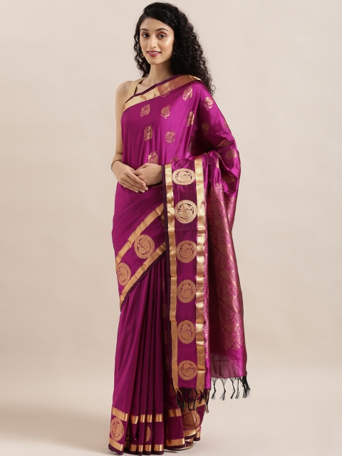 

The Chennai Silks Classicate Purple & Gold-Toned Pure Silk Woven Design Arani Saree